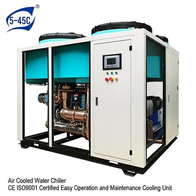 Диапазон температур окружающей среды 5-45C. Водоохладитель с воздушным охлаждением. Сертифицирован CE ISO9001. Простота в эксплуатации и обслуживании. Охлаждающий агрегат.